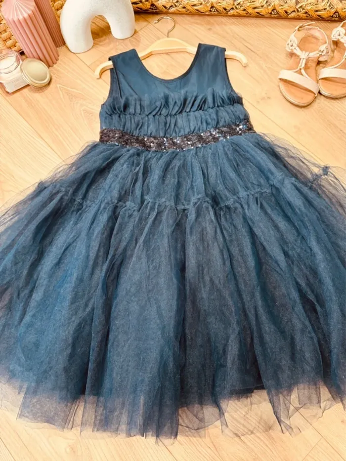 Taille 10 ans robe créateur fille TAO bleu marine * sequins et tulle * 🌸 - photo numéro 4