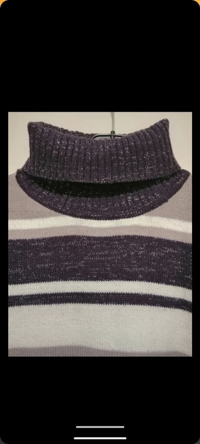 Pull col roulé vintage Women Only à rayures violet. Taille XL