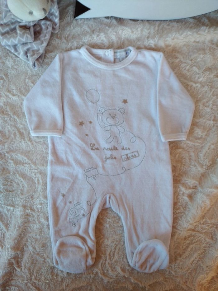 Pyjama grenouillère velours Mixte 1 mois Route des jolis rêves Ours Ourson lapin - photo numéro 2