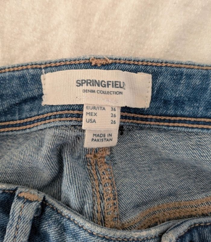 Jean Skinny bleu avec broderie rose Springfield - Taille 36 - photo numéro 3