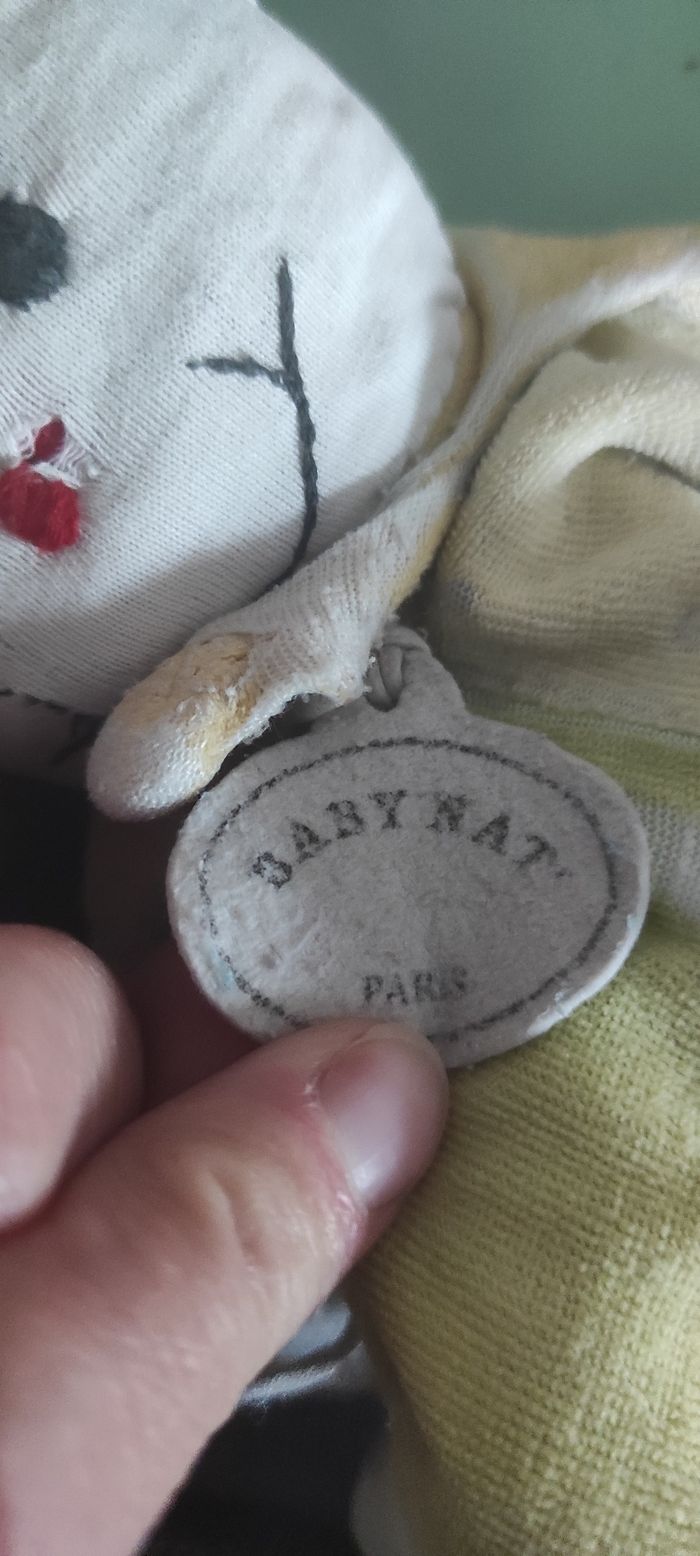 doudou Baby Nat ancien clown marionnette jaune bleu vert rond bonnet bouffon - photo numéro 5