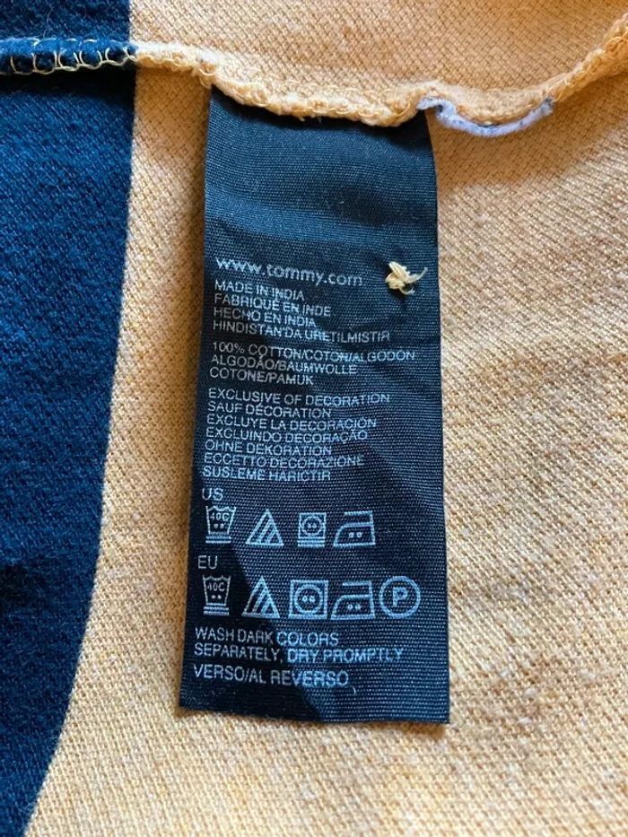 Polo manches longues moutarde à rayures bleu marine pour homme Tommy Hilfiger taille L 470 - photo numéro 11