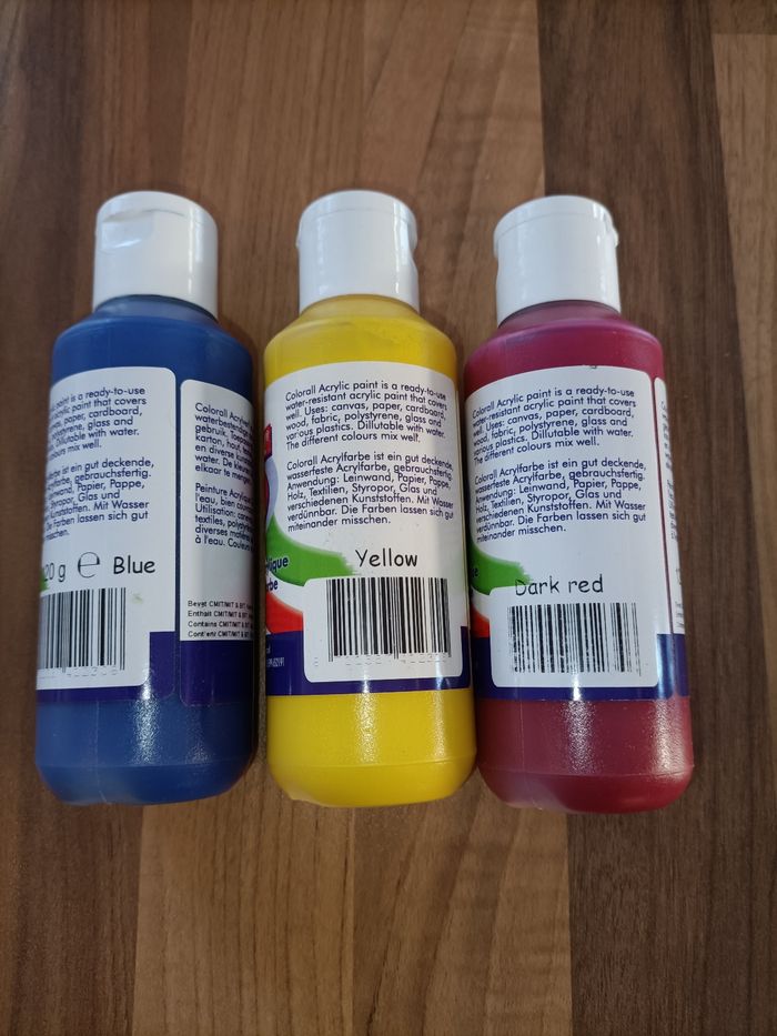 Lot 3 pot de peinture de 120 g peinture acrylique bleu, jaune rouge neufs - photo numéro 2