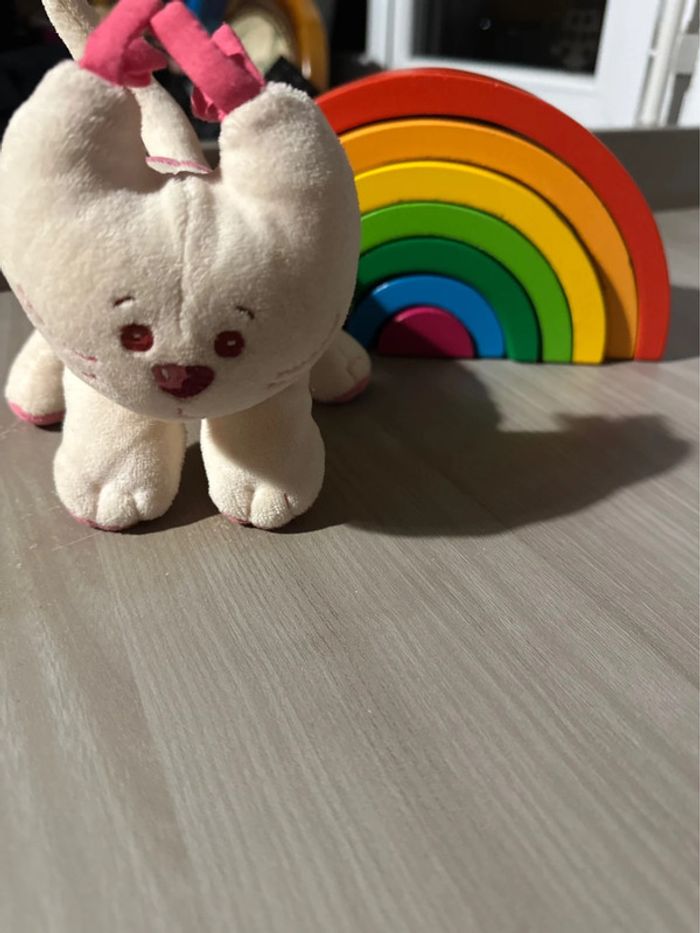 Doudou chat nounours banc et Rose - photo numéro 4