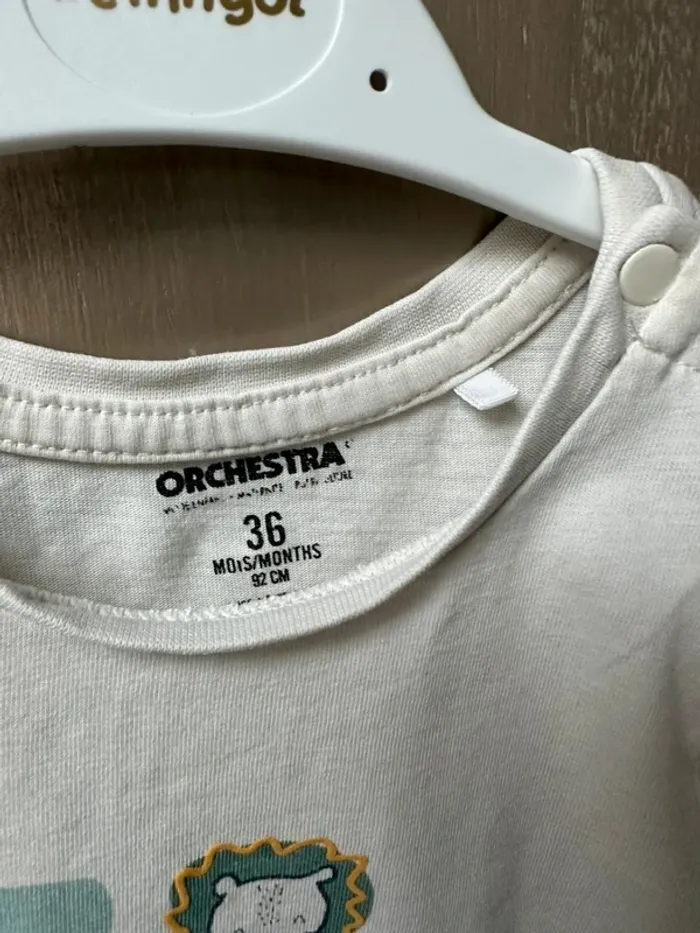 T-shirt manche longue beige dinosaure orchestra 36 mois 3 ans - photo numéro 4