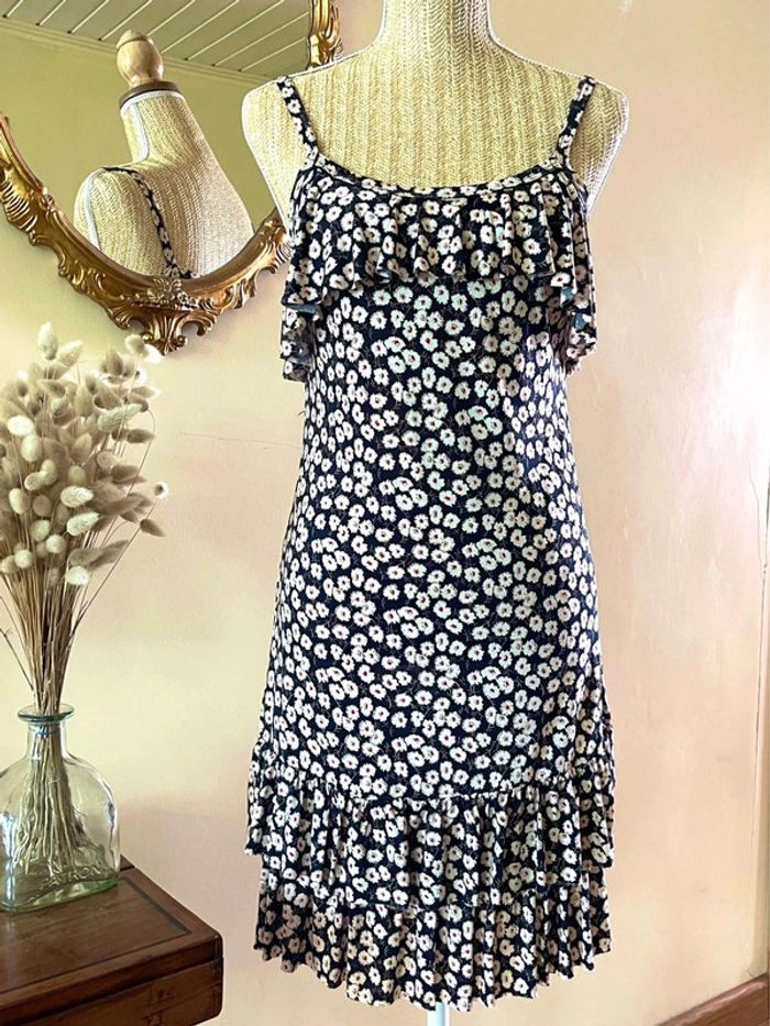 Robe à Froufrous Motif Floral - Marine et Blanc neuf - photo numéro 3