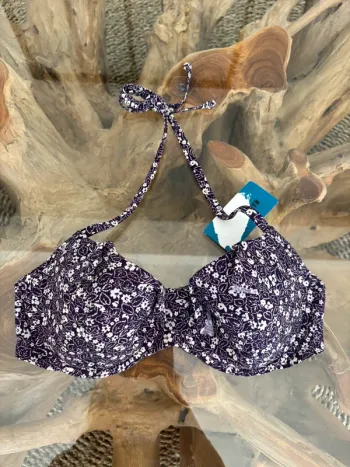 Haut de Maillot de bain Maison Lejaby violet fleurs blanc 85D volants