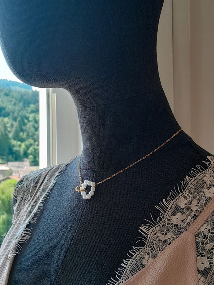 Collier chêne ra du cou acier inoxydable perles BEIGE - photo numéro 2