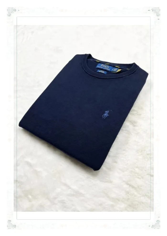 Ralph Lauren pull ras de cou bleu marine homme taille S slim fit 100% pima coton