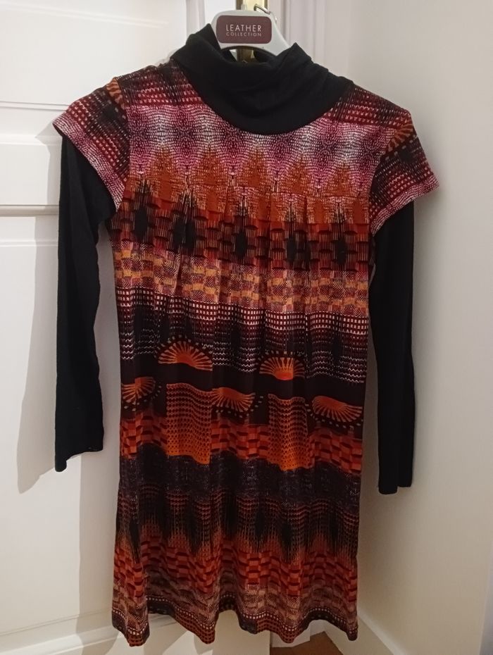 🧡 Robe Tunique Tricot Graphique | Derhy Kids 8/10 ans 🖤