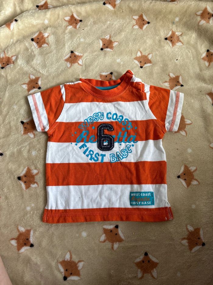 T-shirt orange et blanc 3 mois