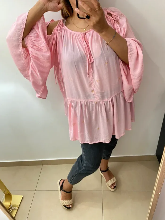 💕 Blouse ample Les NéoBourgeoises – rose à manches volantées Taille Unique - photo numéro 8