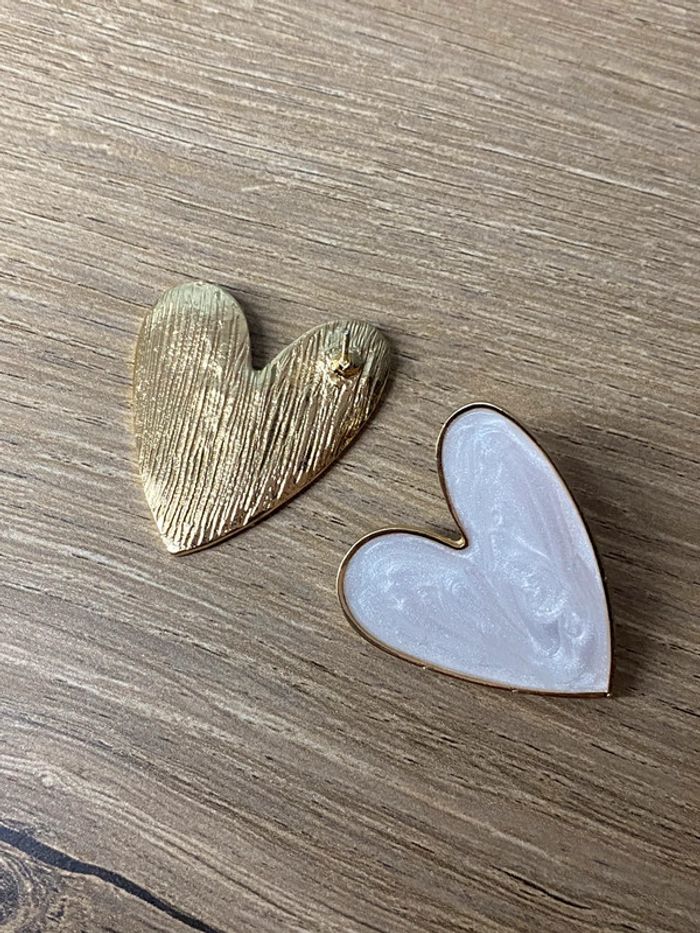 Paire de boucles d oreilles acier coeur blancs - photo numéro 4