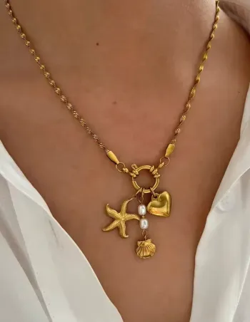 Collier Acier Inoxydable Charms Amovibles (Étoile, Cœur, Coquillage, Perles naturelles)