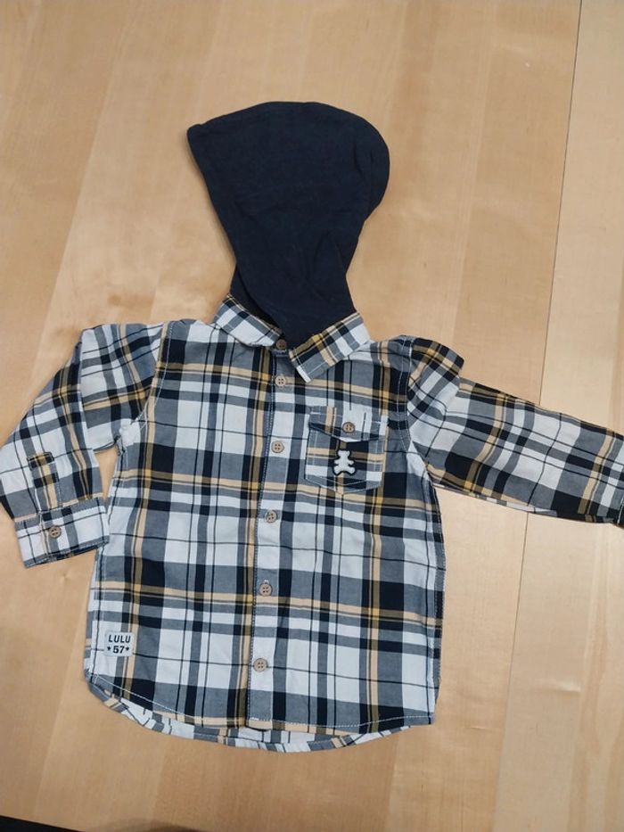 Chemise à carreaux manches longues avec capuche bébé 18 mois lulu castagnette