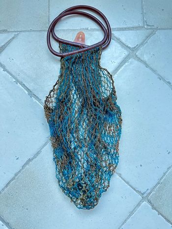 Véritable filet vintage des années 1970, bleu et marron