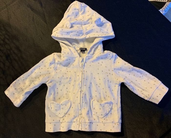 Sweat à capuche fille 9 mois pois argent