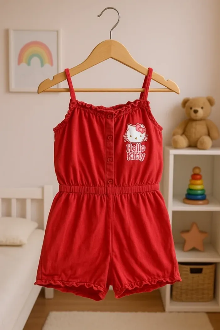 Barboteuse rouge Hello Kitty fille 3/4 ans – été, bretelles fines