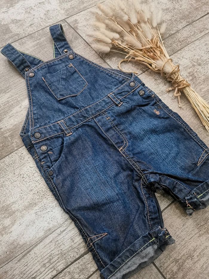 🌺Salopette short Obaibi 6mois jean denim bleu foncé - photo numéro 4