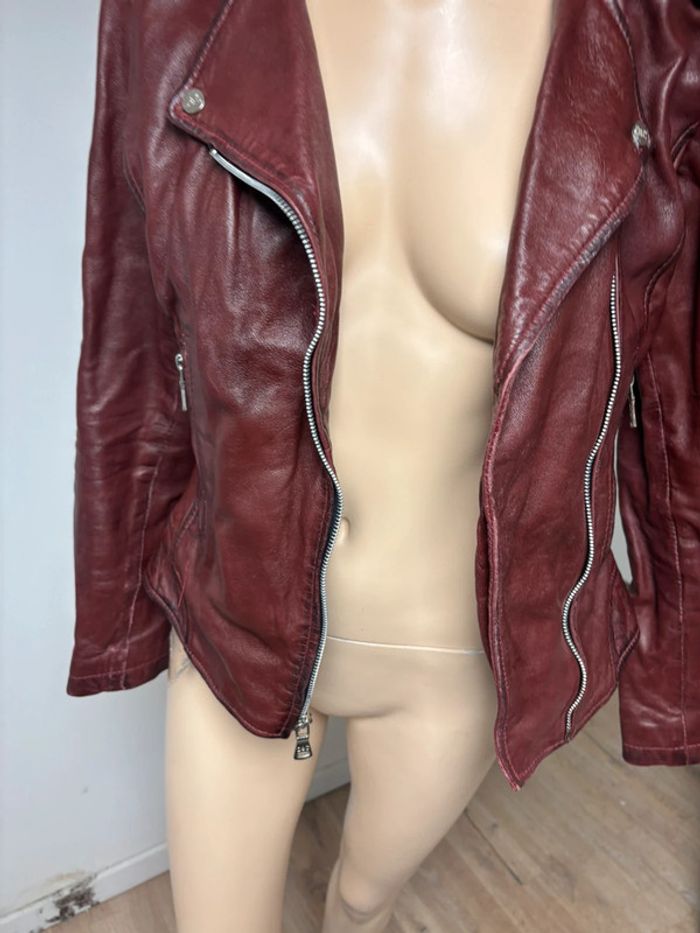 Perfecto en cuir véritable bordeaux femme - photo numéro 12