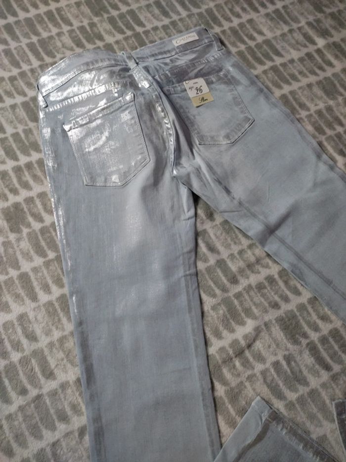 Jeans slim skinny stretch bleu clair argenté Cimarron taille 36 Neuf - photo numéro 7