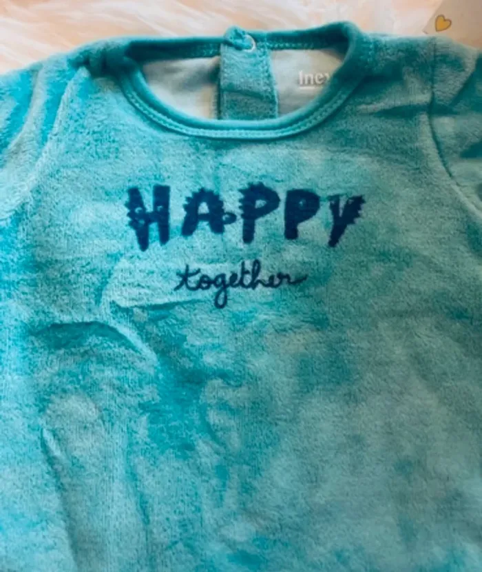 3 mois - Pyjama velours bleu turquoise - photo numéro 2