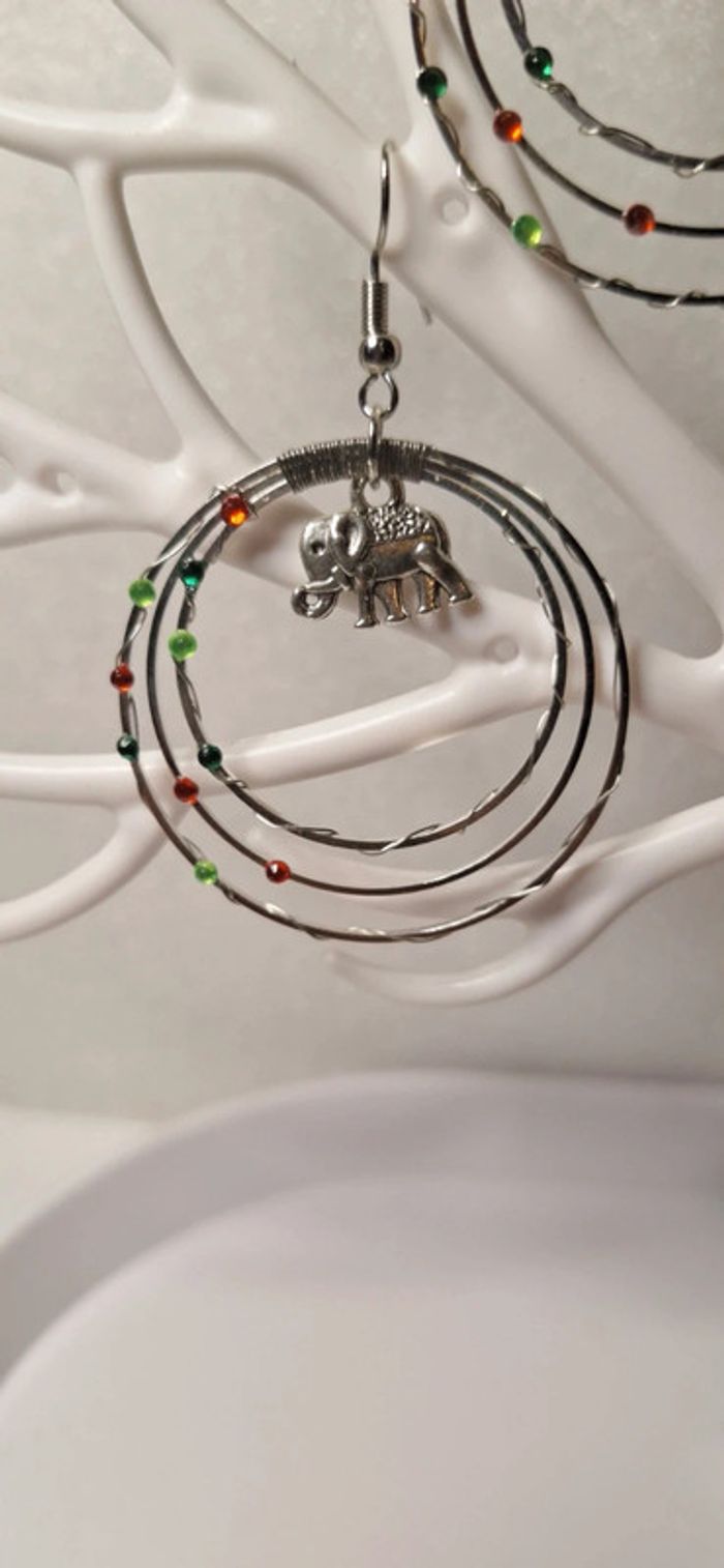 Boucles d’oreilles artisanales éléphant – style bohème - photo numéro 2