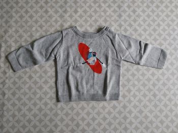 Pull Jacadi 12 mois (74cm) gris – Intarsia Canoë & Animaux – État Nickel