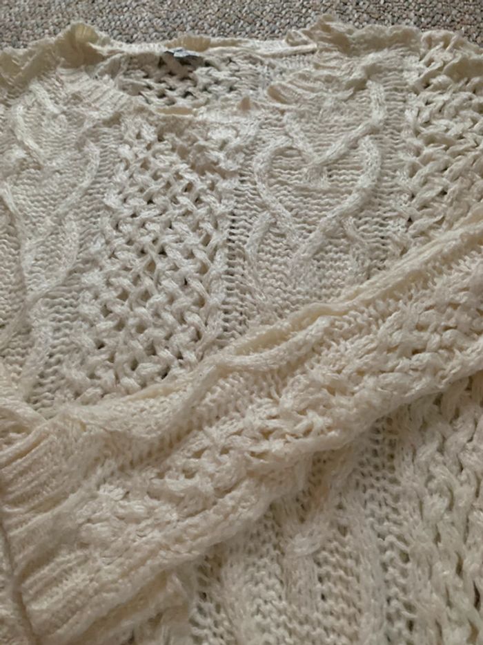 Pull long D’hiver façon tricot Knitwear cable vintage beige crème - photo numéro 5