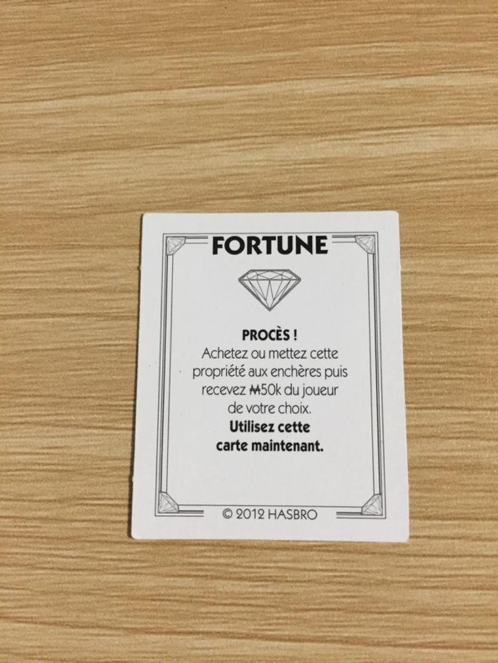 Carte Fortune procès pièce détachée jeu de société Monopoly Millionnaire #A45