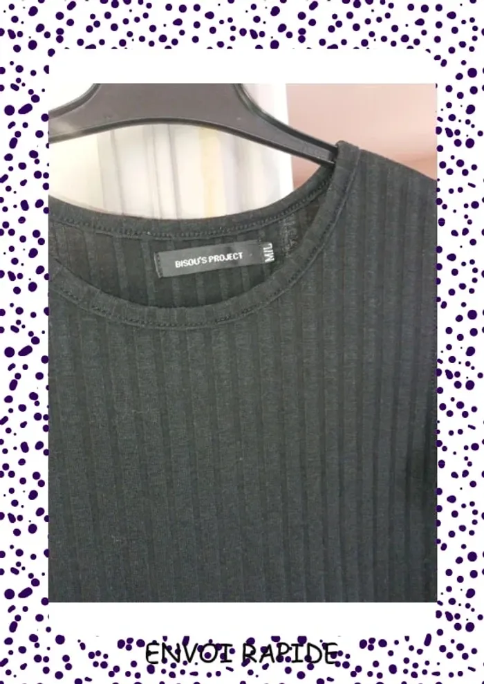 Robe noir moulante, côtelé en coton polyester, épaule dénudé - photo numéro 4