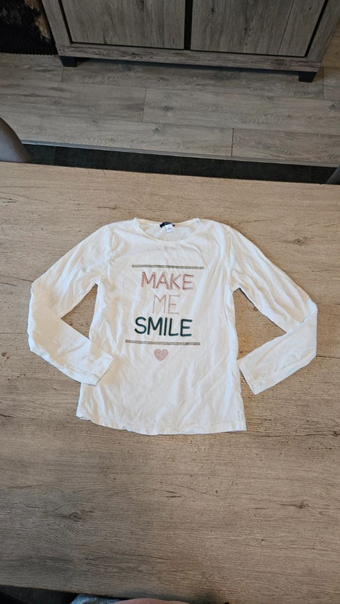 T shirt fille blanc à manches longues, Okaïdi, 12 ans - photo numéro 2
