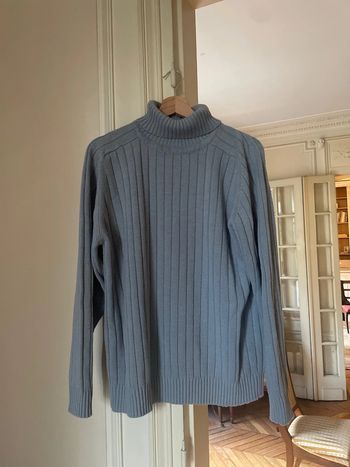 Pull Col Roulé vintage gris bleu Taille S