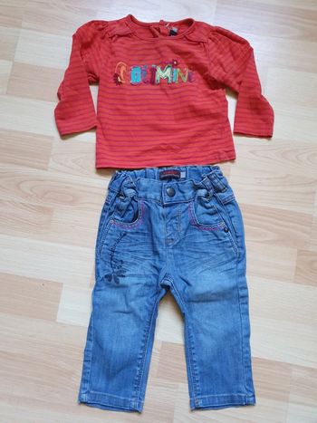 Ensemble bébé jeans et tee shirt manches longues Catimini  12 mois