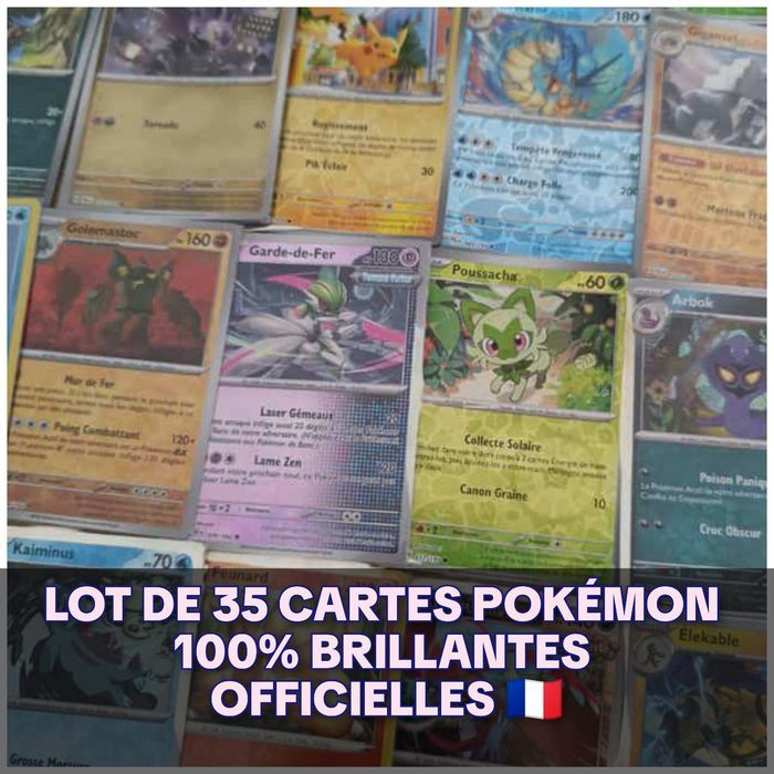 🎉 Lot de 35 cartes  aléatoires Pokémon  – 100% Brillantes 🎉