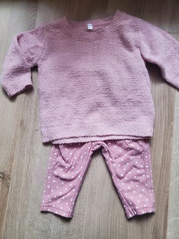 🌴 Ensemble rose pull et pantalon pois taille 3 mois