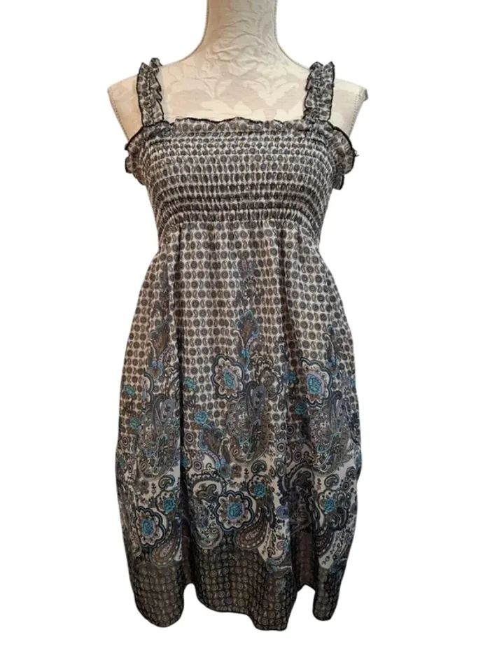 Robe bleu fleurie taille unique boheme