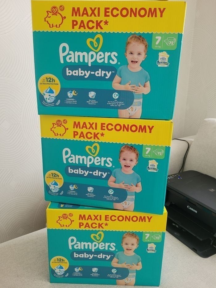 3x cartons Taille 7 Pampers Baby Dry  - Maxi Economy Pack