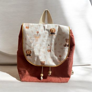 Sac à dos enfant fait main • velours prune & tissu fleuri • idéal crèche/maternelle