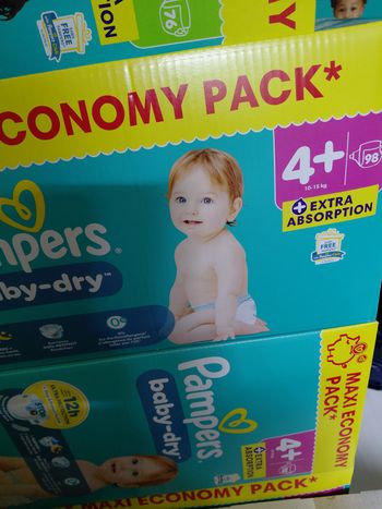 2 paquets pampers maxipack babydry taille 4 plus extra absorption 