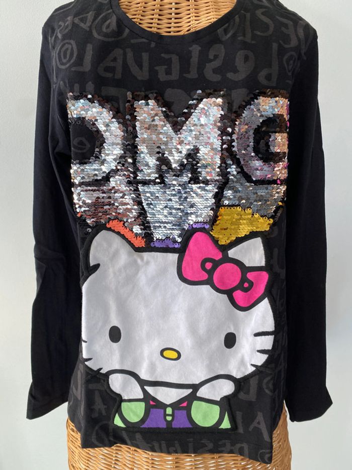 Tee shirt Desigual Hello Kitty noir a sequins paillettes taille 11-12 ans - photo numéro 3