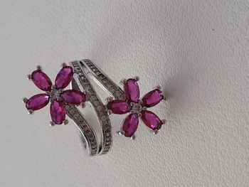 Bague ajustable acier inoxydable argenté avec fleurs zircon rose