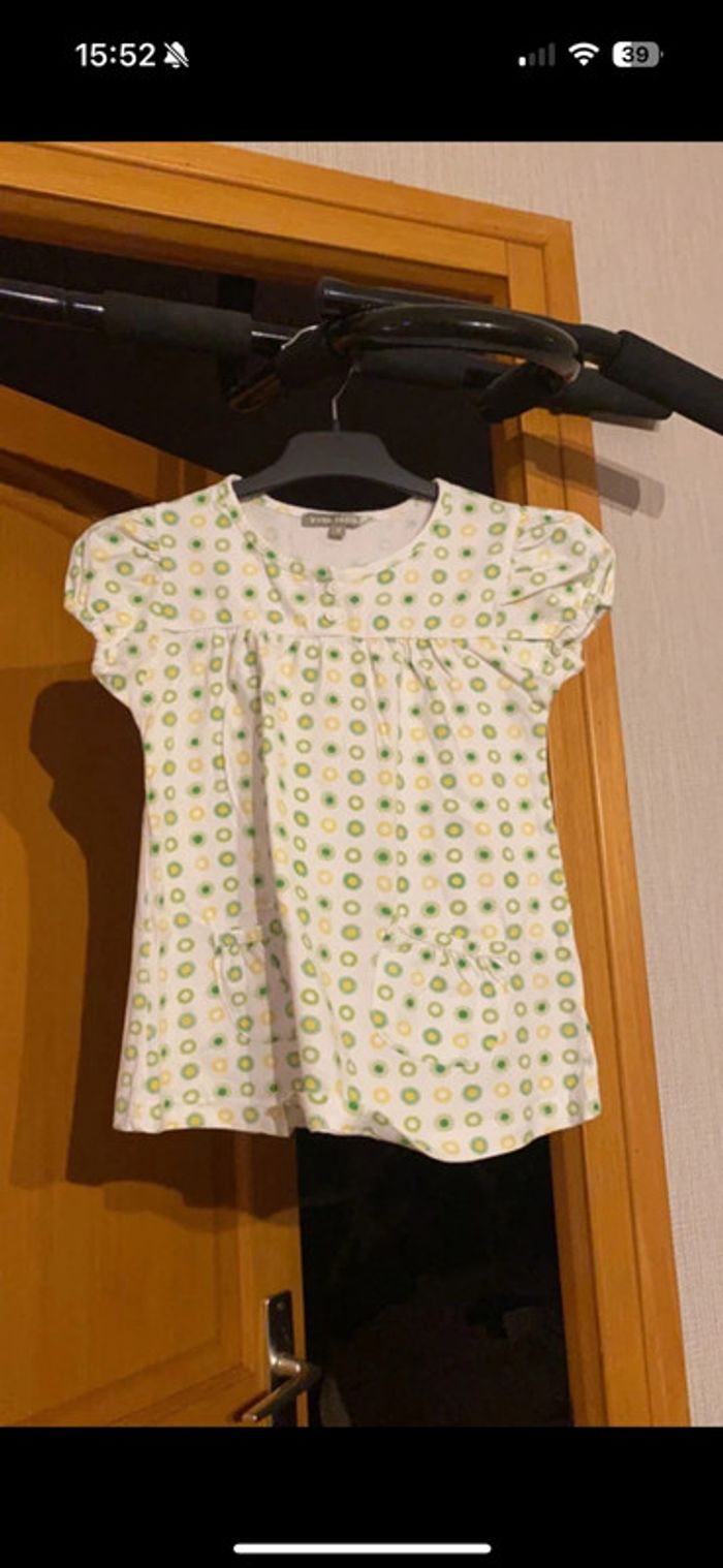 Tunique 4 ans blanche verte jaine