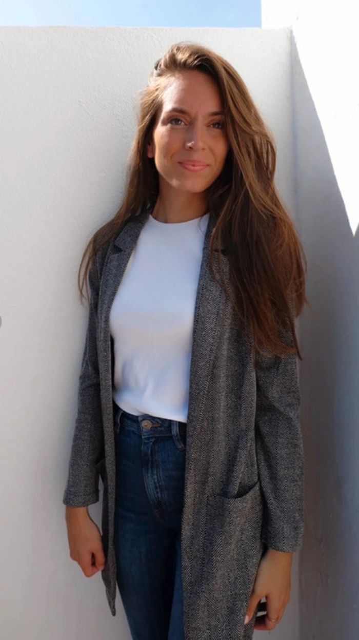 Blazer veste longue à motifs chevrons gris et noir H&M neuve