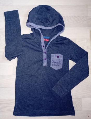 Tee-shirt à capuche bleu marine chiné Tissaia 
T. 8 ans