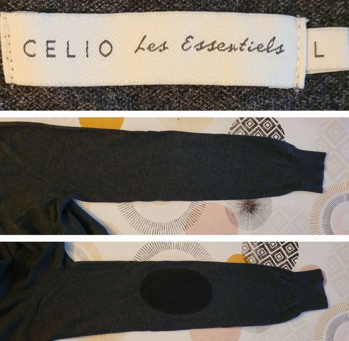 Célio Les Essentiels Pull TailleL - Gris- Col V & ML avec Coudière- Elt Essentiel Vestiaire Homme - photo numéro 6