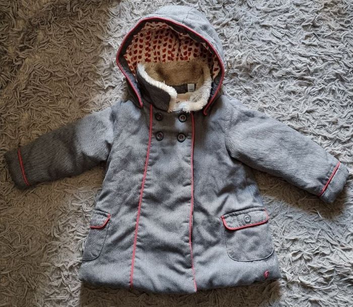 Manteau gris à capuche intérieur doux et chaud 18mois - photo numéro 1