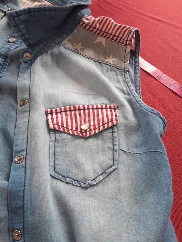 Chemise sans manche imprimé effet jean Chi Ole denim architect - photo numéro 7