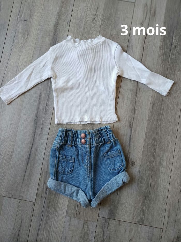 Ensemble short et manches longues côtelé 3 mois