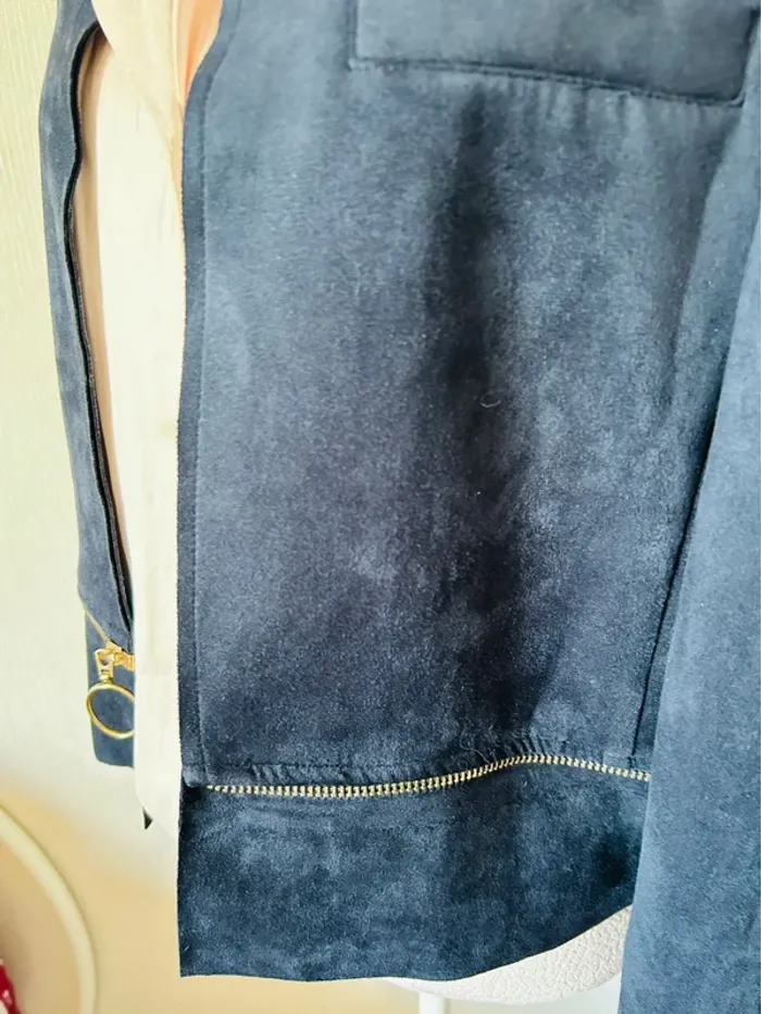 💙Veste vintage bohème 2-en-1 Carnaby mi-longue ou courte Taille 42/XL Versatile navy suede jacket💙 - photo numéro 16